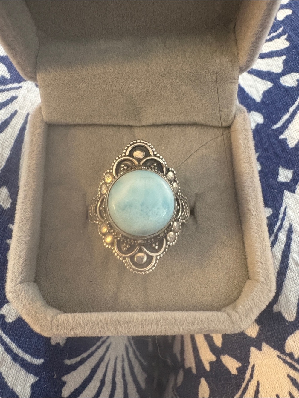 Sterling Silver Larimar Filigree Cocktail Ring in Light Blue